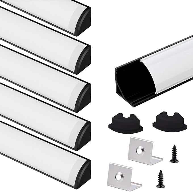 VST 6Pack 3.3 ft Black LED Aluminum Channel with Milky White Cover V Shape 16x16mm, Led Strip Light Track with Accessories for Led Strip Lights in Home Lighting