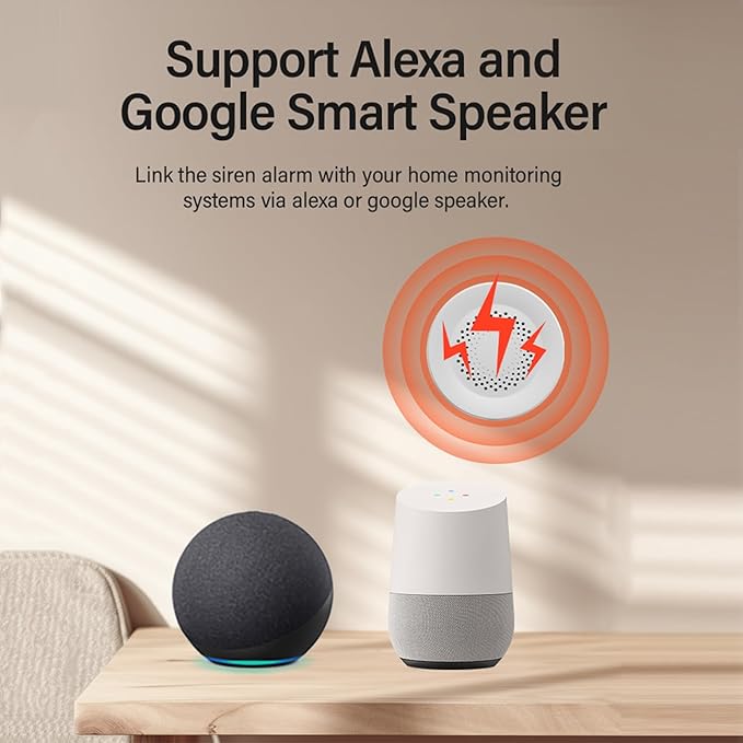 WiFi Smart Siren Alarm: 100db Sounder, App Control, Wireless Burglar Alarm, Compatible with Alexa