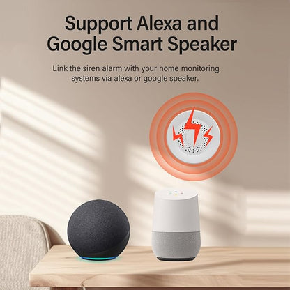 WiFi Smart Siren Alarm: 100db Sounder, App Control, Wireless Burglar Alarm, Compatible with Alexa