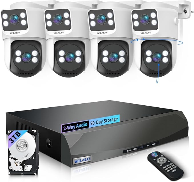 【Auto Tracking & 2-Way Audio】 4K Wired Security Camera System, Outdoor POE PTZ IP Cameras, Home Video Surveillance Camera Systems