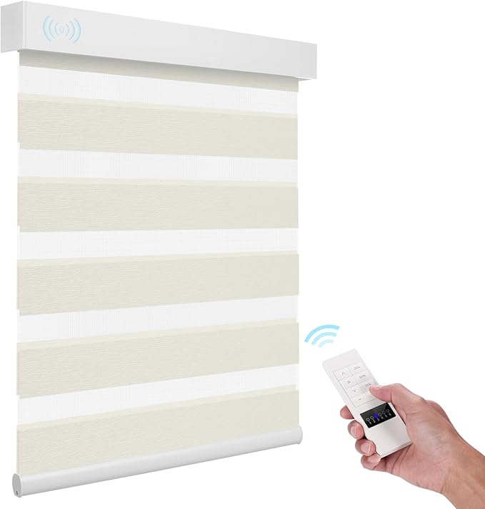 ACMEART Motorized Zebra Blinds,Smart APP & Remote Control Light Filtering Zebra Shades,Compatible with Alexa,Custom Size Electric Window Blinds for Home Office (Jacquard Light Beige)