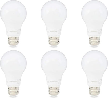 Amazon Basics A19 LED Light Bulb, 60W Equivalent, 9W Energy Efficient, E26 Standard Base, Soft White 2700K, Non-Dimmable, 10,000 Hour Lifetime, 6-Pack