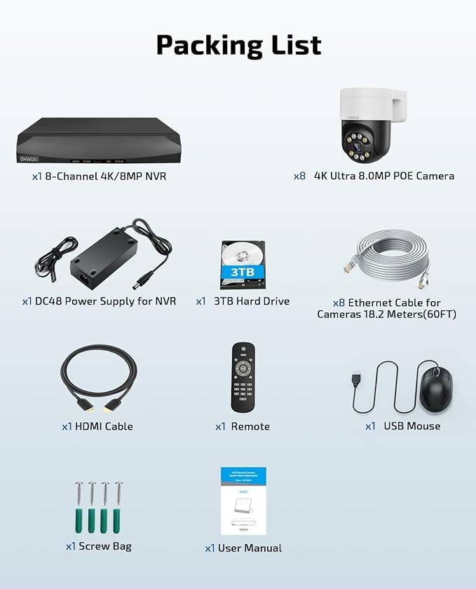 Outdoor Wired Security Camera System, 4K PoE Video Surveillance System