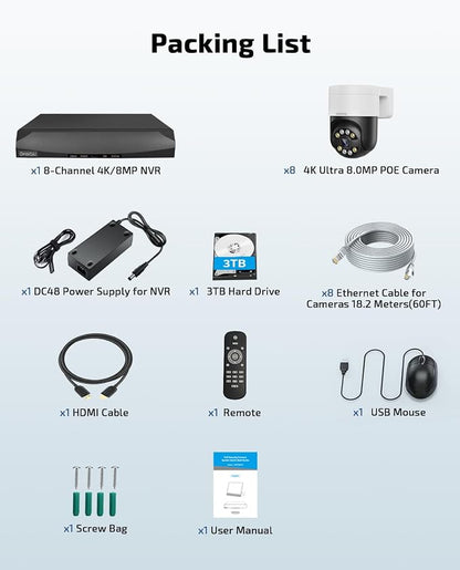 Outdoor Wired Security Camera System, 4K PoE Video Surveillance System