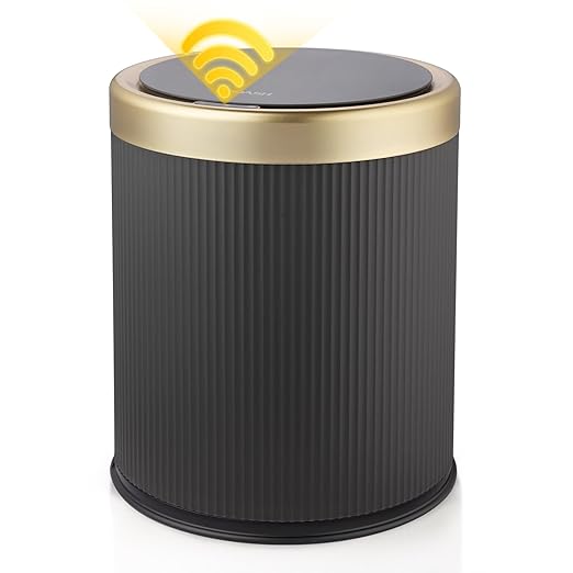 Smart Bathroom Trash Can Garbage Can with Lid, 2.8 Gallon Motion Sensor Trash Bin for Bathroom, Kitchen, Small Mini Trash Cans Black Automatic Diaper Trash Can-Dark Gray