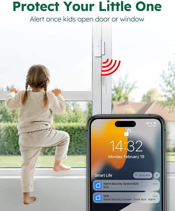 WiFi Alarm System for Home Security, DIY, No Monthly Fee, App Alerts | 120db alarm, 8-Hour Backup Battery, Instant App Alerts, DIY Installation, Expandable Home Protection, for window door alarm