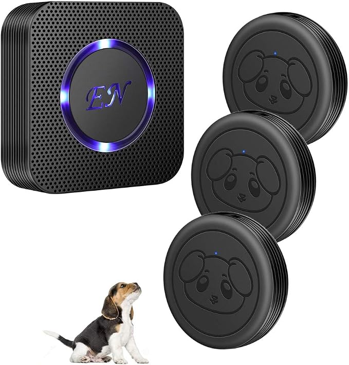 Dog Door Bell, Wireless Doggie Doorbells for Potty Training,Dog Bells to Go Outside, Dog Bells with Waterproof Touch Button, Dog Bell with 1 Receiver and 3 Transmitters, Black
