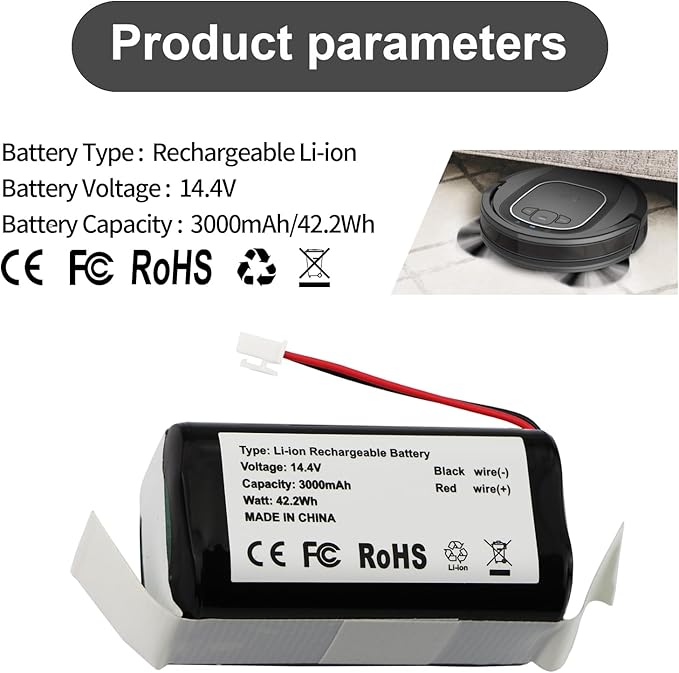 RVBAT850 Replacement Battery for Shark Vacuum ION/IQ/AI Robot R75 R85 RV761 RV850C RV101AE RV1000S RV1100VL UR1000SR RV700_N RV720_N (2-Prong Connector) RVBAT85002 RVBAT85003 RVBAT85004 RVBAT85005