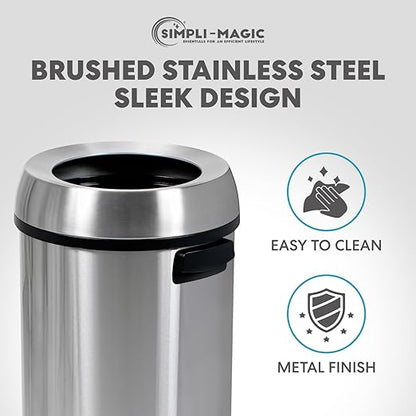 Simpli-Magic 65 Liter Open Top Trash Can, Commercial Grade, Stainless Steel