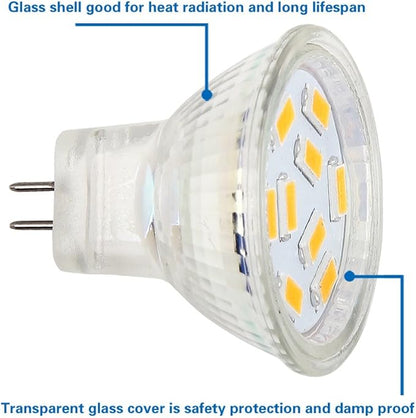 MR11 GU4 Led Bulbs 2W 12V AC/DC, 24V DC, 20W Halogen Replacement, Warm White 3000K (Pack of 4)