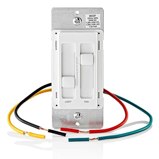 Leviton SureSlide Ceiling Fan Control and Dimmer Switch for LED, Halogen and Incandescent Bulbs, 66DF-10W, White