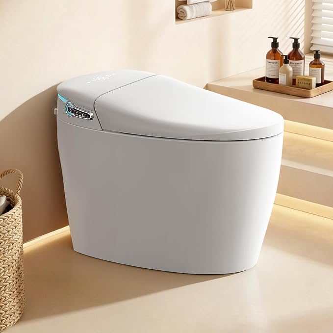 Smart Toilet with Bidet Built-in: Bidet Toilet with 4 Washing Child Friendly Modes, Elongated Heated Seat, One Piece Toilet with Dryer, Remote, Foot Sensor, Auto Flush Lid&Seat, UV-C Night Light