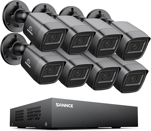 SANNCE 1080P Security Camera System 8CH H.264+ 1080N Home Surveillance DVR and (8)×1080P Weatherproof Outdoor CCTV Camera with 100ft Night Vision, Easy Remote Access, Smart Playback, NO Hard Drive