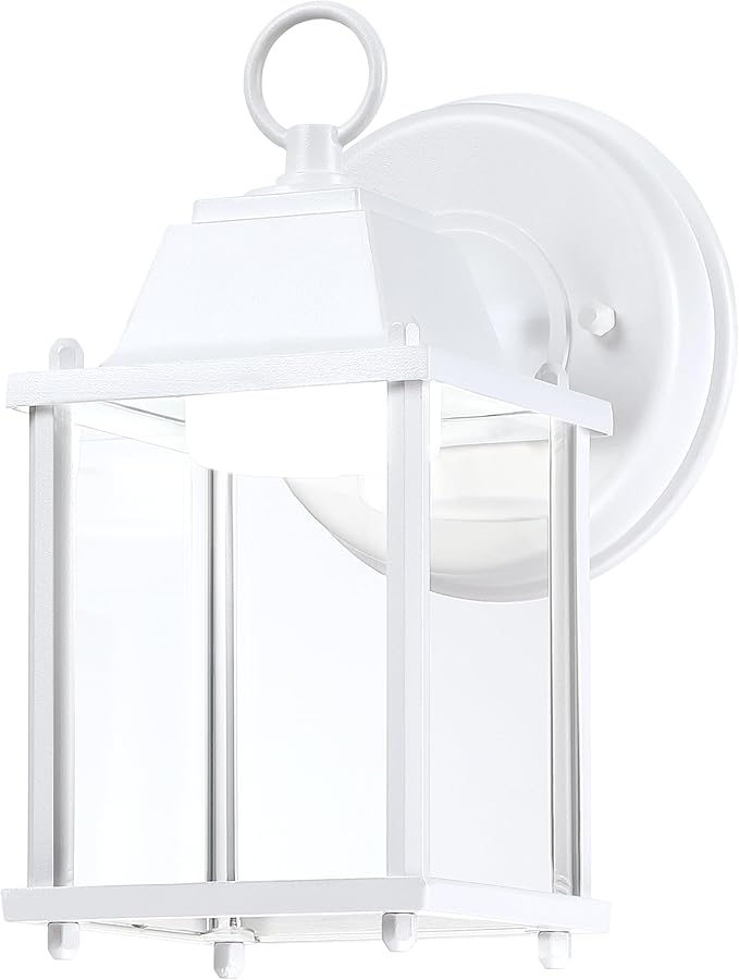 LIT-PaTH Outdoor LED Wall Lantern, Wall Sconce as Porch Light, 9.5W 800 Lumen, Aluminum Housing Plus Glass, 5000k-Matte White Finish, 1-Pack