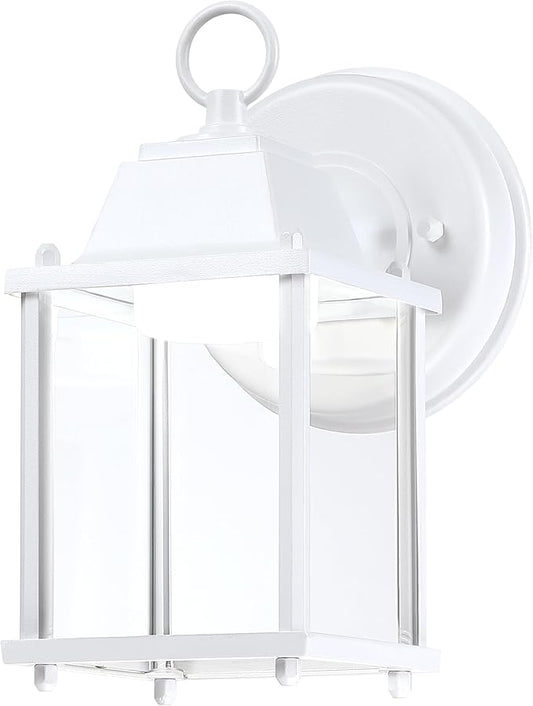 LIT-PaTH Outdoor LED Wall Lantern, Wall Sconce as Porch Light, 9.5W 800 Lumen, Aluminum Housing Plus Glass, 5000k-Matte White Finish, 1-Pack
