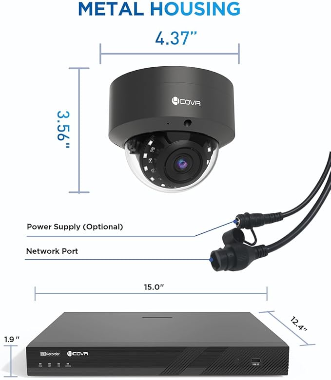4COVR PoE 32 Channel Security Camera System AI Human Vehicle Detection, 24Pcs 5MP IK10 Vandal-Proof Dome IP Camera IP67 with Mic, 4K UHD NVR 8TB HDD, Commercial Surveillance Outdoor, LY54AB5M3224