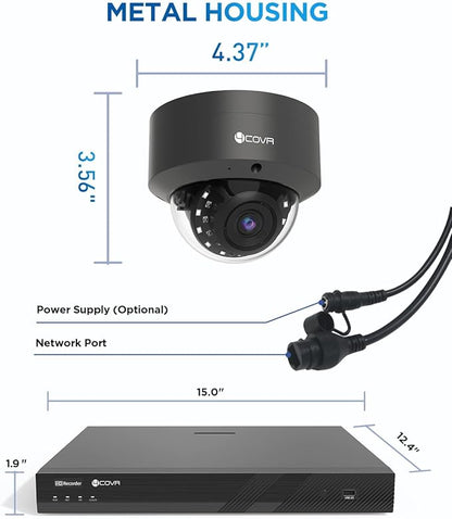 4COVR PoE 4K 16 Channel Security Camera System for Business, Human Vehicle Detection, 16x 8MP IK10 Vandal-Proof IP67 Dome Commercial IP Camera Night Vision, 16CH NVR 4TB, 24/7 Recording, LY54AB8M1616