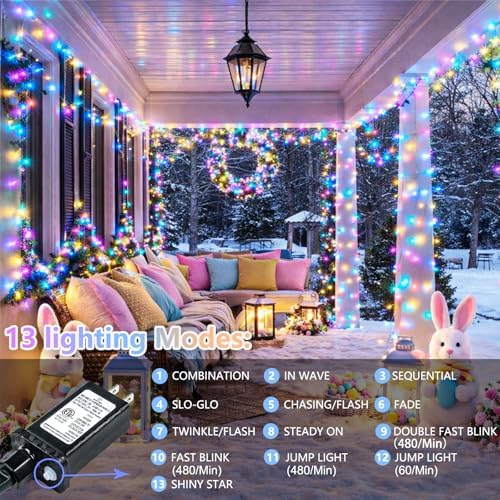 200 LED Connectable String Lights, 66FT Easter Pastel Lights Outdoor Indoor