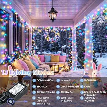 200 LED Connectable String Lights, 66FT Easter Pastel Lights Outdoor Indoor