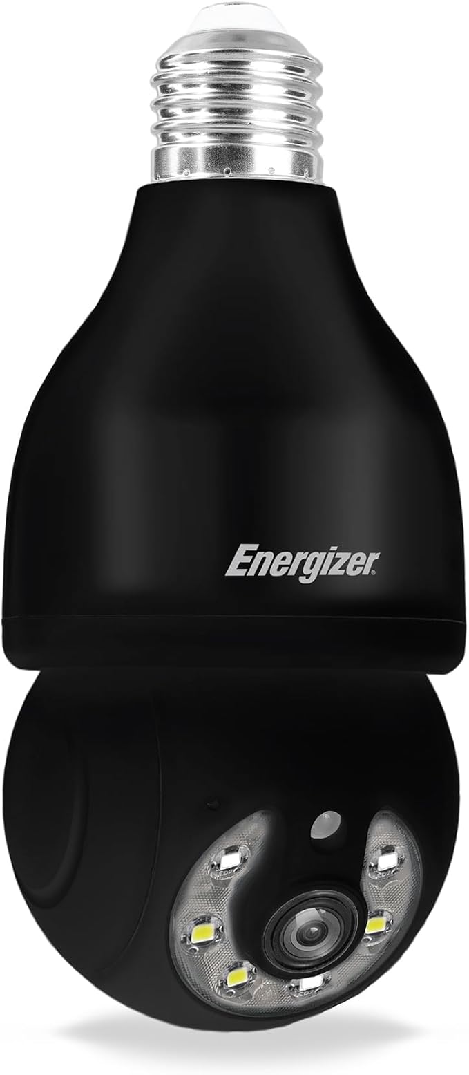 Energizer Smart Outdoor 2K QHD Security Socket Camera, 5GHz & 2.4 GHz Dual Band, Pan & Tilt Motion Tracking, 2-Way Audio, Night Vision, Recording, Instant Alerts, Voice Control with Google & Alexa,