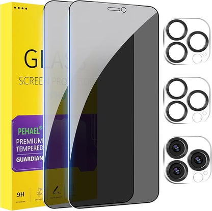 PEHAEL 2+2 Pack for iPhone 12 Pro Max Privacy Screen Protector with Camera Lens Protector Full Coverage Anti-Spy Tempered Glass Film 9H Hardness Bubble Free [6.7 inch]
