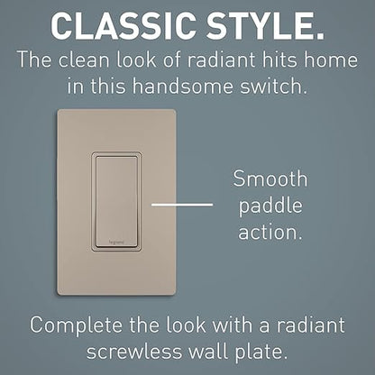Legrand - Pass & Seymour Radiant 15 Amp Light Switch, 3 Way Light Switch, Brushed Nickel Paddle Rocker Switch, TM873NICC10, 1 Count (Pack of 2)