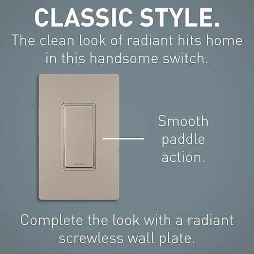 Legrand - Pass & Seymour Radiant 15 Amp Light Switch, 3 Way Light Switch, Brushed Nickel Paddle Rocker Switch, TM873NICC10, 1 Count (Pack of 2)