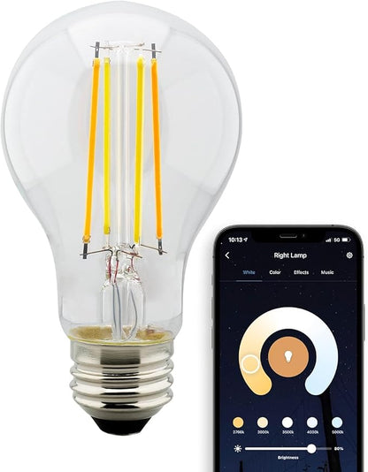 Satco S11250 Starfish Tunable White WiFi Smart LED Light Bulb, Works with Siri, Alexa, Google Assistant, SmartThings, Clear, A19, 1 Pack