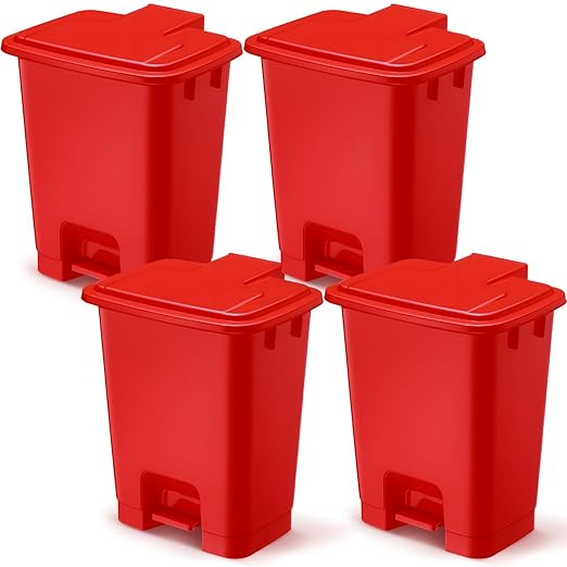 4 Pcs 5 Gallon Red Step on Trash Can Hands-Free Waste Bin with Odor Control Lid Touchless Sanitary Use Garbage Can for Lab Dental Home Clinic Office