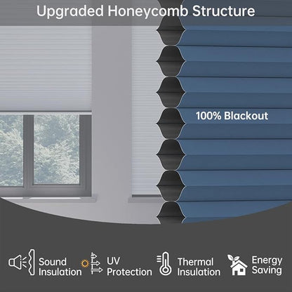 Cellular Shades Blackout Honeycomb Blinds for Indoor Windows, Cordless Cellular Shades 1.5 inch Cell Pleated for Bedroom Home Office, Custom Size, Blackout Blue