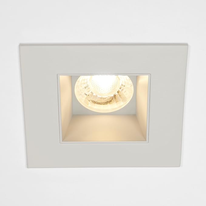 Maxxima 4 in. Ultra-Thin Recessed Anti-Glare LED Downlight, Canless IC Rated, 5 Color Temperature Selectable 2700K/3000K/3500K/4000K/5000K, Dimmable Square Stone Gray Trim, 90 CRI