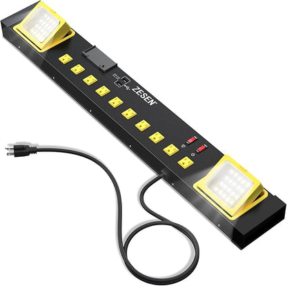 ZESEN 10 Outlet Power Strip with LED Worklight, Heavy Duty Metal Power Strip Surge Protector 4ft Cord with 2-Port USB Charge, ETL Listed for Workshop Garage Office Home