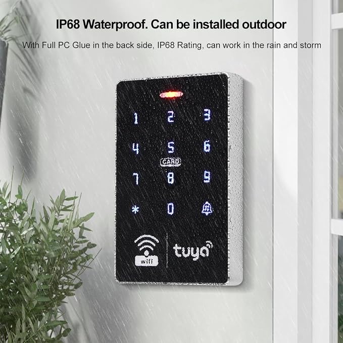 LIBO Tuya Access Control System Kit with 400lb Magnetic Lock | IP68 Waterproof Keypad, DC12V Power Supply, Exit Button, 10 IC Key Fobs, Easy install for Home, Office, Business