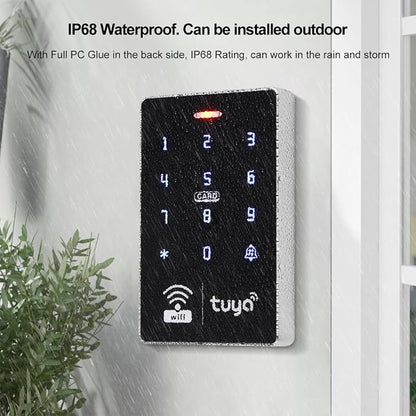 LIBO Tuya Access Control System Kit with 400lb Magnetic Lock | IP68 Waterproof Keypad, DC12V Power Supply, Exit Button, 10 IC Key Fobs, Easy install for Home, Office, Business