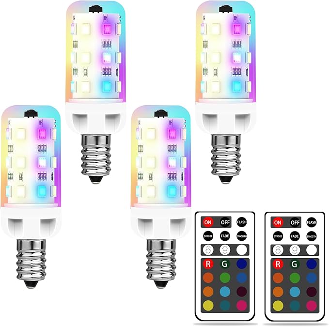 XRise E12 LED Bulb 2.5W Dimmable RGB+White Color Changing with Remote Control Equivalent 25W Halogen E12 Base LED Light Bulbs 6000K 250LM, No Flicker,4 Pack