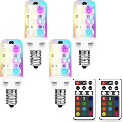XRise E12 LED Bulb 2.5W Dimmable RGB+White Color Changing with Remote Control Equivalent 25W Halogen E12 Base LED Light Bulbs 6000K 250LM, No Flicker,4 Pack