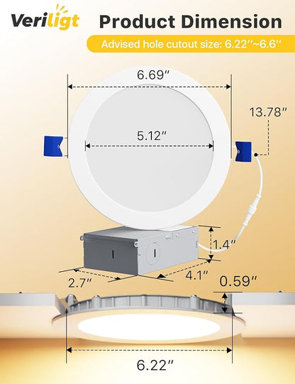36 Pack 6 Inch LED Recessed Light, Dimmable, Damp Rated, 5CCT Selectable, 12W 1200LM, 120V, Silm Canless Wafer Ceiling Light, ETL&FCC