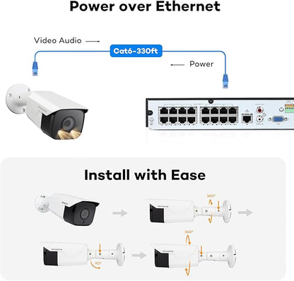 ONWOTE 6MP PoE IP Camera, Smart AI Human Vehicle Detection Activate Bright Spotlights, 122° Wide Viewing Angle, Indoor/Outdoor, Commercial Wired Camera for Business, Add-on to PoE NVR System