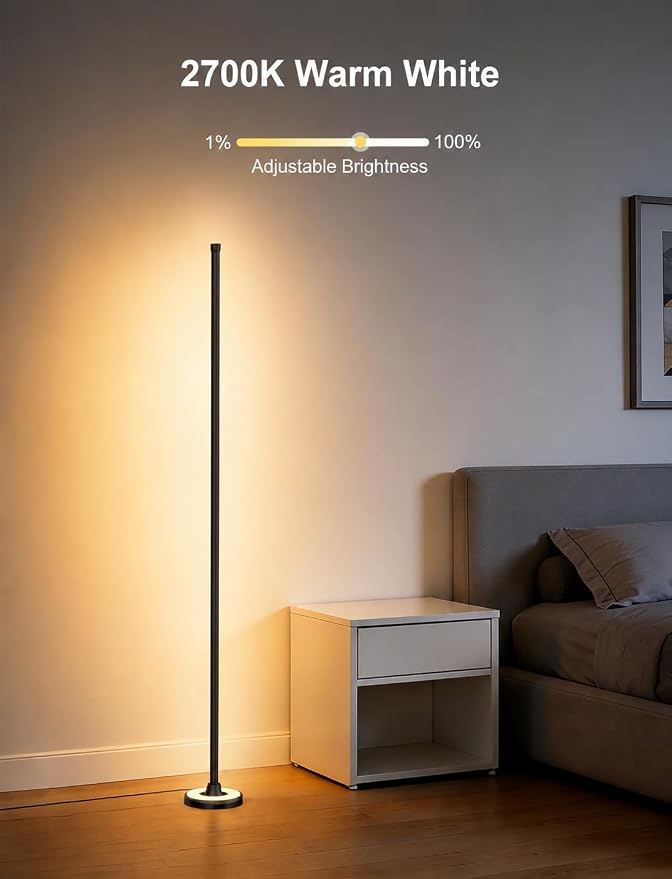 APPECK RGBW 60 Inch Floor Lamp, Standing Lamps with App Control | Smart Corner Floor Flamp Color Changing Modern Standing Lamps with 110 Scenes for Bedroom, Living Room,Compatible with Alexa