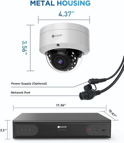 4COVR 64 Channel Security Camera System, Human Vehicle Detection, 48Pcs IK10 Vandal-Proof 8MP Commercial Dome PoE IP Camera IP67 with Mic, 8MP NVR 16TB HDD, 24/7 Business Surveillance, LY54AX8M6448