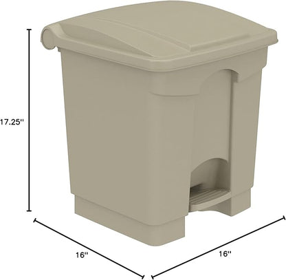 Safco Step-On Indoor Plastic Trash Can, Hands-Free Disposal, 8 Gallon, Tan