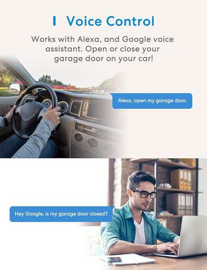meross Smart Garage Door Opener Remote, APP Control, Compatible with Alexa and SmartThings, Multiple Notification Modes, No Hub Needed