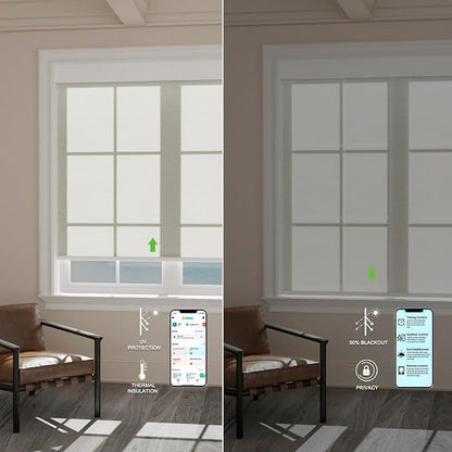 Motorized Blinds with Remote [Light Filtering] Smart Blinds Compatible with Alexa Google HomeKit, 70% Blackout Automatic Roller Shades for Indoor Windows, Customized Size, Linear Stardust