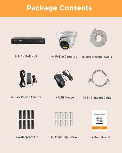 PoE Security Camera System, 8Pcs 5MP Wired IP Cameras with Audio, Smart Color Night Vision & AI Person Vehicle Detection, Remote Access, 8 Channel 4K NVR with 2TB HDD, PD93BA0808-5MD-1