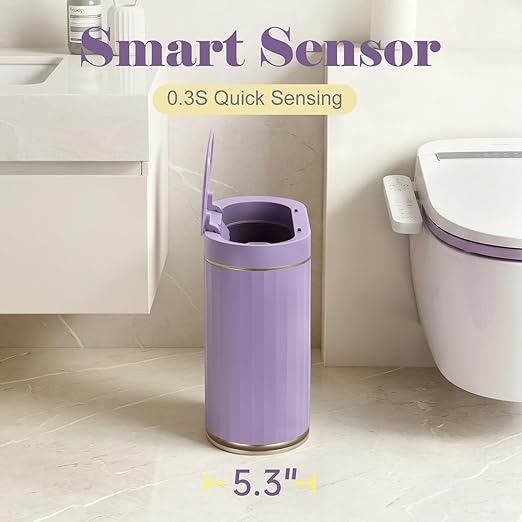 ELPHECO Bathroom Sensor Trash Can - 2 Gallon Automatic Garbage Can, IPX5 Waterproof Bathroom Trash Bin, Slim Garbage Can for Bathroom, Office, Bedroom, Living Room, Purple