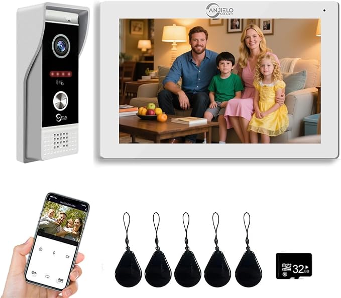 ANJIELO SMART Wired Video Doorbell with Indoor Monitor,Video Intercom System, Hardwired Door Entry Camera with Two-Way Audio, Motion Detection, Remote Unlock for Home Security
