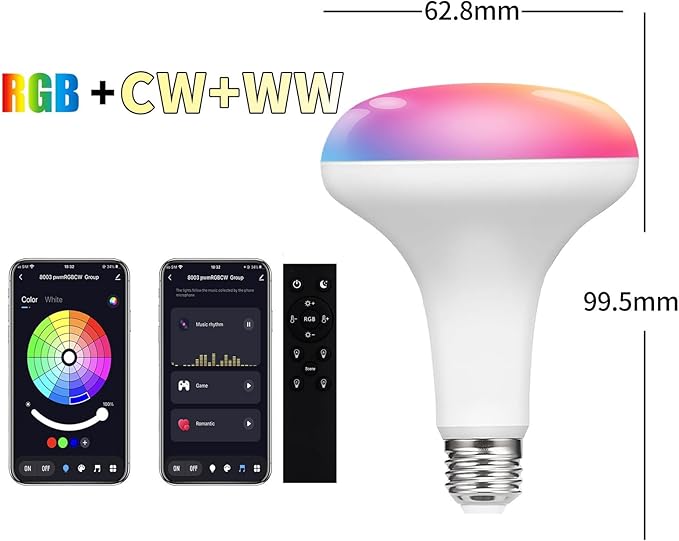 Bluetooth A60 Smart LED Light Bulbs RGBCW, Music Sync Color Changing, App Control for Living Room, Party,9W (4 Pack)