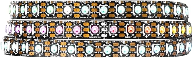 BTF-LIGHTING WS2812B IC RGB LED Strip,UL Listed,Pure Gold Wires,DC5V 3.28FT 100LED 5050SMD,Individually Addressable,Flexible for DIY Chasing Full Color Project,3M Tape,IP30(No Adapter or Controller)