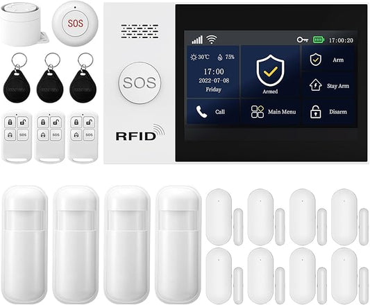 Home Security System Alarm System for Home Security Touch Screen WiFi Wireless Home Alarm 21 Piece Kit with Siren PIR Motion Sensor Remote Controls Security Systems for House