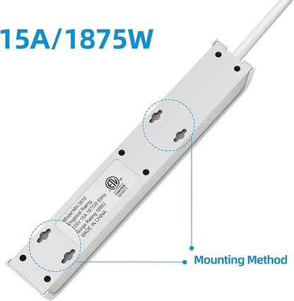 TiFFCOFiO Surge Protector Power Strip, 4 Feet Extension Cord, 600 Joules Surge Protection, Multiple Protection 6 Outlet Strip, 14 AWG Cord, 15A/1875W, ETL Listed